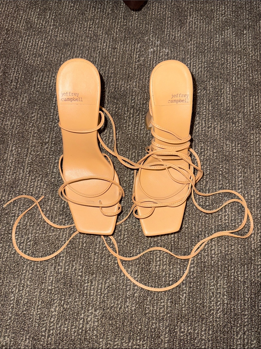 Jeffrey Campbell Nude Tan Square-Toe Lace-Up Heels
